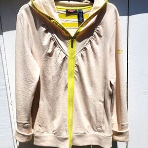 DKNY Sport Cream and Yellow Zip Activewear with Artistic Design